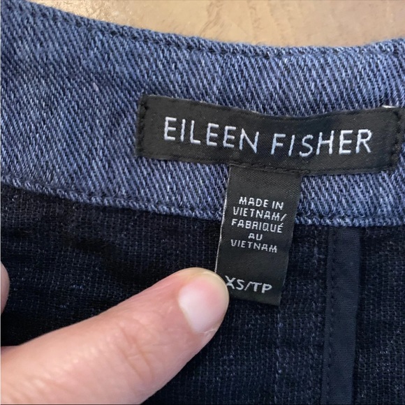 Eileen Fisher Blue Blazer Jacket size XS Open Front Cotton Linen Blend Pockets - Picture 7 of 10